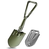 REDCAMP 22.8’‘ Military Folding Camping Shovel，High Carbon Steel Entrenching Tool Tri-fold Handle Shovel with Cover，Green 2.5lbs