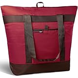 Rachael Ray Jumbo Chillout Thermal Tote, Insulated Soft Sided Cooler Bag, Foldable Reusable and Leak Proof Food Grocery Bag, Portable Travel Cooler, Hot or Cold Carrier, Burgundy