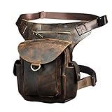 Le'aokuu Mens Leather Messenger Shoulder Bag Motorcycle Tactic Fanny Belt Waist Bag Pack Pouch Drop Leg Thigh Bag (G1018 Brown)