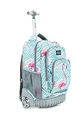 Tilami Kids Rolling Backpack 18 inch Boys and Girls Laptop Backpack, Flamingos