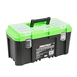 OEMTOOLS 22160 19' Toolbox with Removable Tray, Large Plastic Tool Box With Handle, Multiple Compartment Storage Case With Security Slot for Padlocks, 40 Lbs Maximum Weight