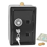 Safe Box Piggy Bank, Money Bank Safe with Password and 2 Keys for Kids Adults Cash Coins(Black)