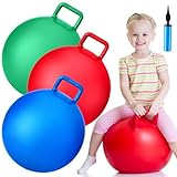 Lewtemi 3 Pcs Bouncing Ball with Handle, Hopper Ball Jumping Hopping Ball, Exercise Ball and Air Pump for Outdoors Sports School Games Exercise(Red, Blue, Green, 15 Inch)