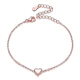 ChicSilver Rose Gold Plated Bracelet for Women Teen, Tiny Heart Charm Link Bracelet Cute Delicate Jewelry Bracelet Valentine's Day Gifts