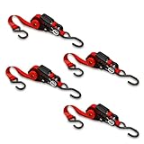 Self-Storing NeatStrap Ratchet Strap 1 in x 15 ft | 4 Pack | Motorcycle, Kayak Ratcheting Strap Tie-Downs for Neat Hauling and Storing | Tie Down Cargo Securely in Pickup Bed, Moving Truck, Trailer