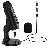 ZealSound USB Microphone,Condenser Computer PC Mic,Plug&Play Gaming Microphones for PS 4&5.Headphone Output&Volume Control,Mic Gain Control,Mute Button for Vocal,YouTube Podcast on Mac&Windows(Black)