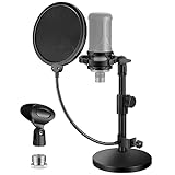 InnoGear Mic Stand Desk, Adjustable Desktop Microphone Stand Table with Shock Mount Mic Clip Pop Filter 3/8' to 5/8' Adapter for Blue Yeti Hyper X QuadCast S AT2020 Fifine K669B Shure SM58 SM48 PGA48