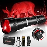 UniqueFire 2002D LED Red Flashlight for Night Hunting, Fresnel Lens Zoomable Predator Red Light Rechargeable with Rapid Dimmer Switch & Bracket, Hog Coyote Red Hunting Light Flashlight