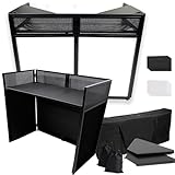 Portable DJ Facade Table Booth with Dual Top Corners and Black/White Lycra Cloth - 48 'W x 24'D x 48 'H