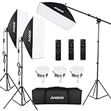 Andoer Softbox Photography Lighting Kit Professional Studio Equipment with 20'x28' Softbox, 2800-5700K 85W Bi-Color Temperature Bulb with Remote, Light Stand, Boom Arm for Portrait Product Shooting