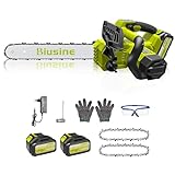 Biusine Electric Chainsaw Cordless, 14 inch 1800W Mini Chainsaw Brushless(21V 6.0Ah Battery & Charger included), Portable Chain Saw Handheld for Tree Felling, Limbing, Pruning - Lemon Green