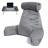 Springcoo Reading Pillow-Bonus Lap Desk-Shredded Foam TV Pillow with Removable Cover-Great Support for Reading, Relaxing, Watching TV -18IN-Gray