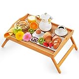 Bed Trays for Eating, 16.92 x 12.6 Inch Bed Table Tray with Folding Legs, Bamboo Breakfast in Bed Tray, Food Trays Fits for Adult Kids Eating Snack and Laptops TV by Easoger