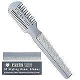 Facón Professional Hair Razor Comb Cutting Styling Thinning Texturizing Double Edge Shaper Razor + 10 Replacement Blades