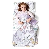 JumpOff Jo - Toddler Nap Mat for Preschool, Daycare, and Kindergarten - Sleeping Bag for Kids with Removable Pillow and Ultra Soft Blanket - Fairy Blossoms