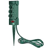 BESTTEN Outdoor Power Strip with Covers and Overload Protection Switch, Double Sided 6-Outlet Yard Power Stake with 9-Foot Long Extension Cord, ETL Certified, Green