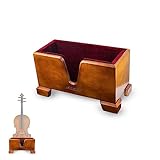 Cello Box Stand – For Full Size 4/4 Cellos - with Cello Endpin Stopper - Luxury Burgundy Plush Liner – Wooden Mahogany-tone Upright Instrument Holder – Wood Display Case - Integrated Bow Holder