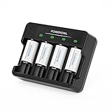 POWEROWL Rechargeable C Batteries with 4 Bay Battery Charger, USB Quick Charging, for AA AAA C D Ni-MH Ni-CD Rechargeable Batteries -4 Count