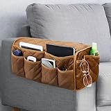 DECKALY Sofa Armrest Organizer Non-Slip Arm Chair Bedside Caddy Storage Organizer for Recliner Couch with 14 Pockets for Cell Phone TV Remote Control Magazines (Brown)