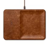 Courant Catch:3 Classics - Italian Leather Wireless Charger & Valet Tray - Qi-Certified, Compatible with iPhone 14, 13, 12, 11, Samsung Galaxy S23, S22, S21, S20, Note, AirPods, AirPods Pro (Saddle)