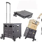 dbest products Quik Cart Elite Stair Climber Wheeled Rolling Crate Teacher Utility With seat Heavy Duty Collapsible Basket With Handle, Black