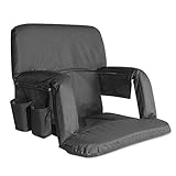 KHOMO GEAR Stadium Bleacher and Bench Seat Chair with Removable Pockets Padded Reclining Cushion and Armrest and Carry Straps - Black