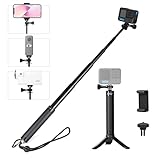 HSU Extendable Aluminum Selfie Stick/Monopod for GoPro, 6.5' - 26.4' Waterproof Lightweight Hand Grip Compatible with GoPro AKASO Campark Osmo Action Camera Xiao Yi Action Camera