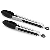 2 Pack Black Kitchen Tongs, Premium Silicone BPA Free Non-Stick Stainless Steel BBQ Cooking Grilling Locking Food Tongs, 9-Inch & 12-Inch