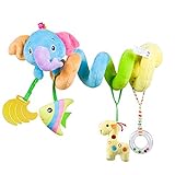 Caterbee Baby Car Seat Toys, Activity Spiral Plush Stroller bar Toy, Hangings Crib Toys with Rattle for boy or Girl (Elephant)