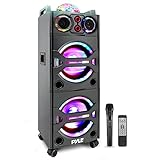 Pyle Portable Bluetooth PA Speaker System - 2000W Active powered Outdoor Bluetooth Speaker Portable PA System w/ Microphone In, Party Lights, USB SD Card Reader, AUX/RCA/FM Radio, Wheels - PSUFM1043BT