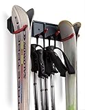 Wall Mounted Rack Organizer for Skis and Poles Heavy Duty Horizontal Wall Ski Rack Garage Storage with Metal Frame and Padded Hooks Indoors Outdoors Premium Wall Hooks (Medium Holds 2 Set of Ski's)