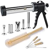 WILDDIGIT Professional Jerky Gun Kits, Stainless Steel Jerky Maker Gun, Jerky Shooter, 1 Pound Easy Clean Beef Jerky Making Gun with 5 Stainless Nozzles and 6 Cleaning Brushes