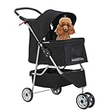 BestPet 3 Wheels Pet Stroller Dog Cat Cage Jogger Stroller for Medium Small Dogs Cats Travel Folding Carrier Waterproof Puppy Stroller with Cup Holder & Removable Liner,Dark Black