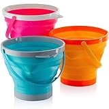 Large Foldable Pail Bucket Set of 3 Collapsible Buckets Multi-Purpose for Beach, Camping Gear Water and Food Jug, Dog Bowls, Cats, Dogs and Puppys, Camping and Fishing Tub (1.5 Gallons / 5 Liters)