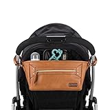 Itzy Ritzy Adjustable Stroller Caddy/Organizer - Stroller Organizer Bag Featuring Front Zippered Pocket, 2 Built-in Interior Pockets & Adjustable Straps to Fit Nearly Any Stroller (Cognac)