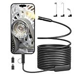 Endoscope Camera with Light, 1920P HD Borescope with 8 Adjustable LED Lights, 16.4ft Semi-Rigid Snake Cable IP67 Waterproof Inspection Camera for iOS and Android