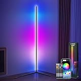 WITHINSAFE Corner Floor Lamp - RGB Color Changing Mood Lighting Lamp - 56.7' Dimmable Music and Voice Sync Bluetooth App and Remote Control LED Corner Light for Living Room, Bedroom