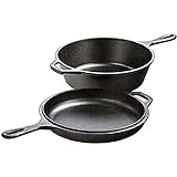 Lodge Pre-Seasoned 2-in-1 Cast Iron Combo Cooker - 3.2 Quart Deep Pot Cooker + 10.25 Inch Frying Pan - Use in the Oven, on the Stove, Grill, or Over a Campfire - Use to Sear, Sauté, Broil, Fry- Black