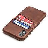 Dockem Exec iPhone X/XS Wallet Case: Slim Vintage Synthetic Leather Case with 2 Credit Card/ID Holder Slots, Simple Professional Snap On Cover [Brown]