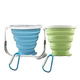 2 Pcs Collapsible Cup-Silicone Small Foldable Cup-Expandable Folding Drinking Cup-Reusable Portable Mugs Cup with Lids For Travel, Camping, Hiking, Survival, Holiday Vacation, Outdoor Sports