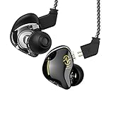 CCZ Headphones in Ear Monitor Wired Earbud,1DD HiFi Bass Immersive Sound Earphones, for Musicians Singer Stage Earbuds Gym Workout Running Patented Eartips (Black No Mic)