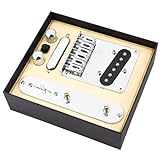 Domofa 6 Strings Saddle Bridge Plate Prewired 3 Way Switch Control Plate Neck Pickup Set for Squier Telecaster Electric Guitar Replacement Parts Chrome