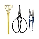 Kebinfen® Bonsai Tree Pruning Trimming Starter Tool Kit - Pruning Scissors, Bonsai Scissors for Bud & Leaves Trimmer, Bamboo Rake - Set of 3