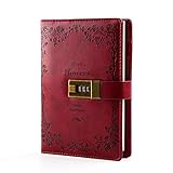 CAGIE Lock Diary Leather Locking Journal Writing Notebook Vintage Lock Planner Agenda Personal Diary Wine Red