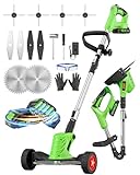 Brushless Electric Weed Wacker, Foldable Cordless Weed Eater Battery Powered, 4-in-1 Lightweight String Trimmer/Edger Lawn Tool/Brush Cutter with Adjustable Length & 4 Types Blades, for Garden, Yard