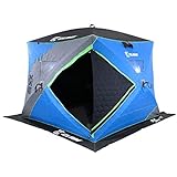 CLAM X400 8 x 8 Foot Portable Pop-Up Outdoor Ice Fishing Shelter 4 Sided Thermal Hub Shelter Tent with Anchors and Carry Bag, Blue