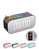 AFK Alarm Clock for Bedroom/Office,Digital Clock with Bluetooth Speaker,Small Alarm Clock for Heavy Sleepers Adults/Teens with Dual Alarms,Mirror LED Display,Hands-Free Calling.(12H Format)