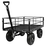 BILT HARD 1200 Lbs Capacity Yard Wagon Heavy Duty, 9 Cu. Ft Garden Metal Wagon Cart, Utility Lawn Tractor Cart with 2-in-1 Auto-Rebound Handle, Removable Sides and 13 Inch PneumaticTires