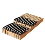 Bamboo Knife Block Holder, In-Drawer Knife Drawer Organizer-Protecting Knife Organizer Block Holds Up To 19 Knives（Not Included）