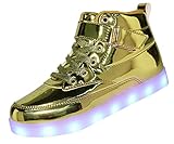Voovix Kids LED Light Up High-top Shoes Rechargeable Hi-Shine Glowing Sneakers for Boys and Girls Child Unisex(Gold,US4.5/CN37)